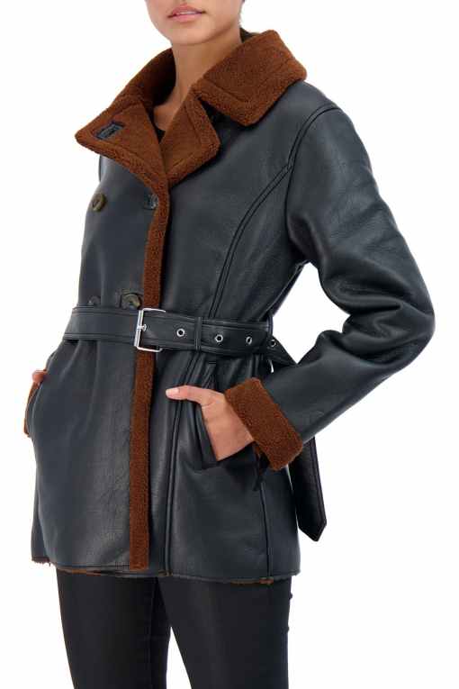 Women’s Brown Shearling Black Leather Coat