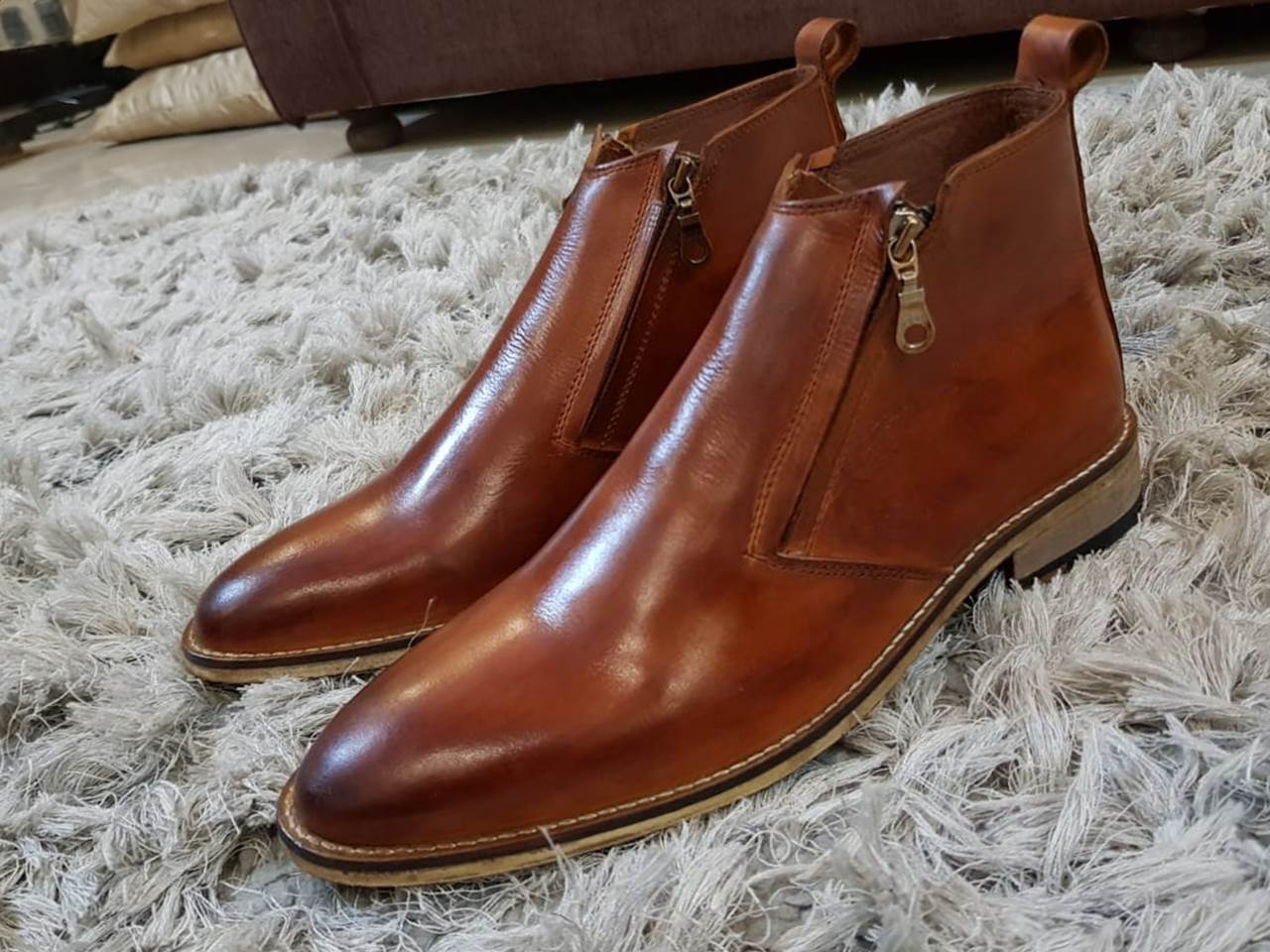 Mens Tan Color Leather Shoes