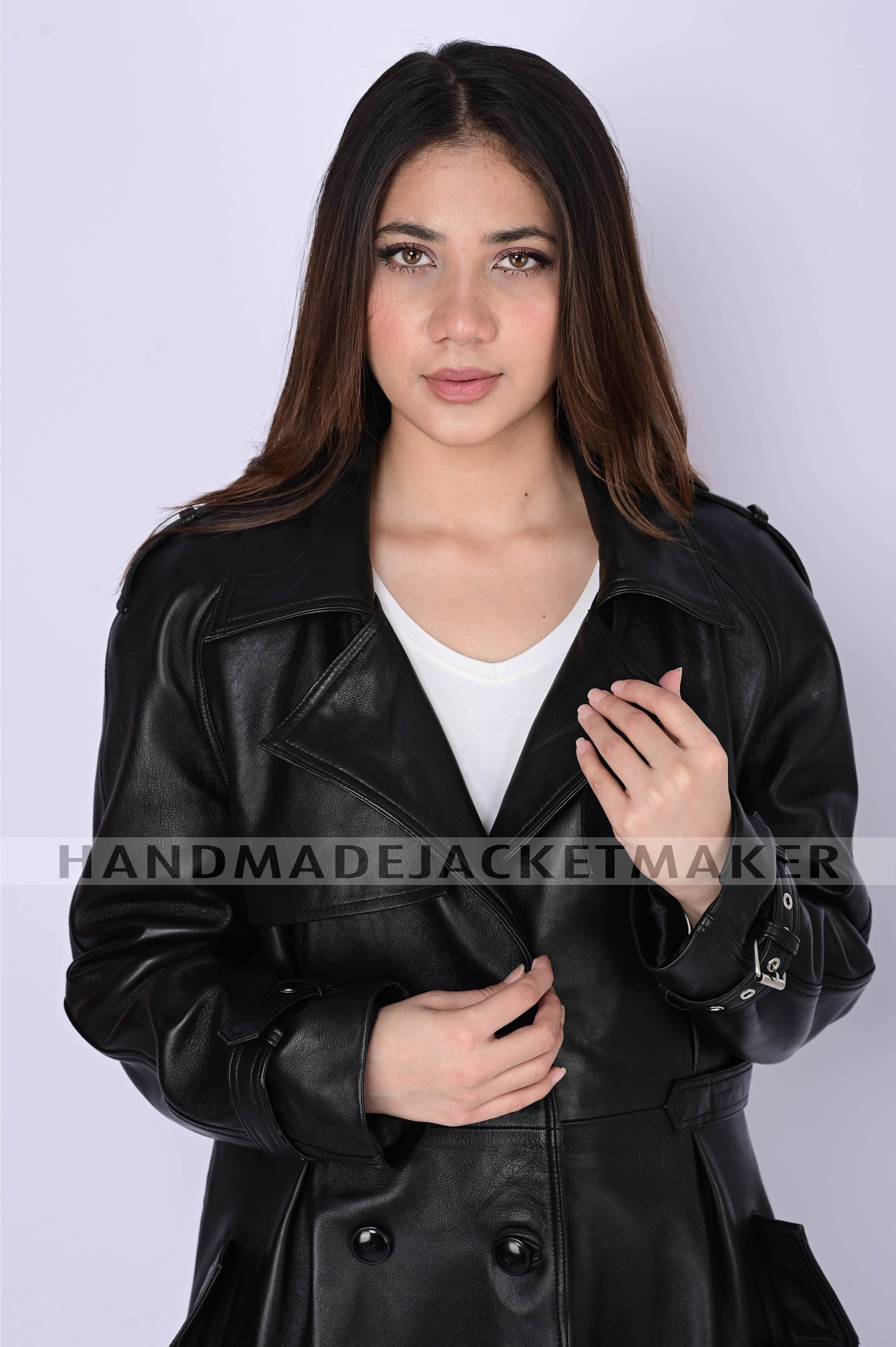 Leather Trench Coat For Women Black