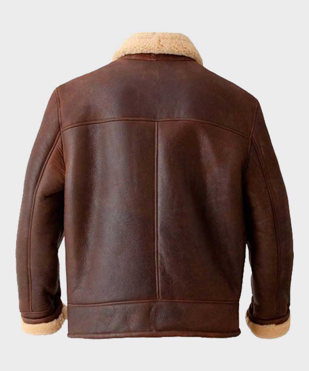 Mens Brown Aviator Shearling Bomber Jacket