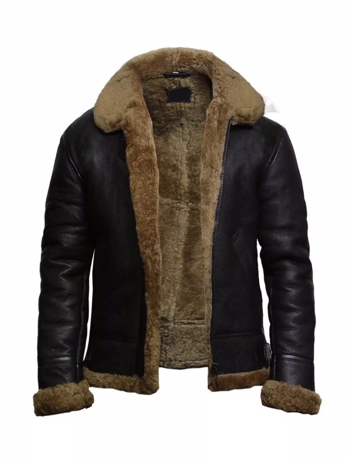 Mens Black Aviator Shearling Leather Jacket