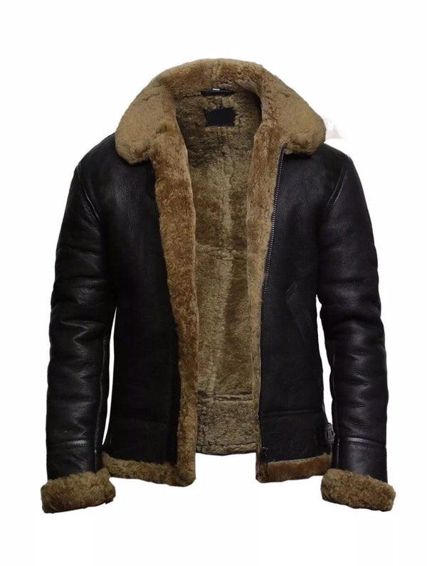 Mens Black Aviator Shearling Leather Jacket
