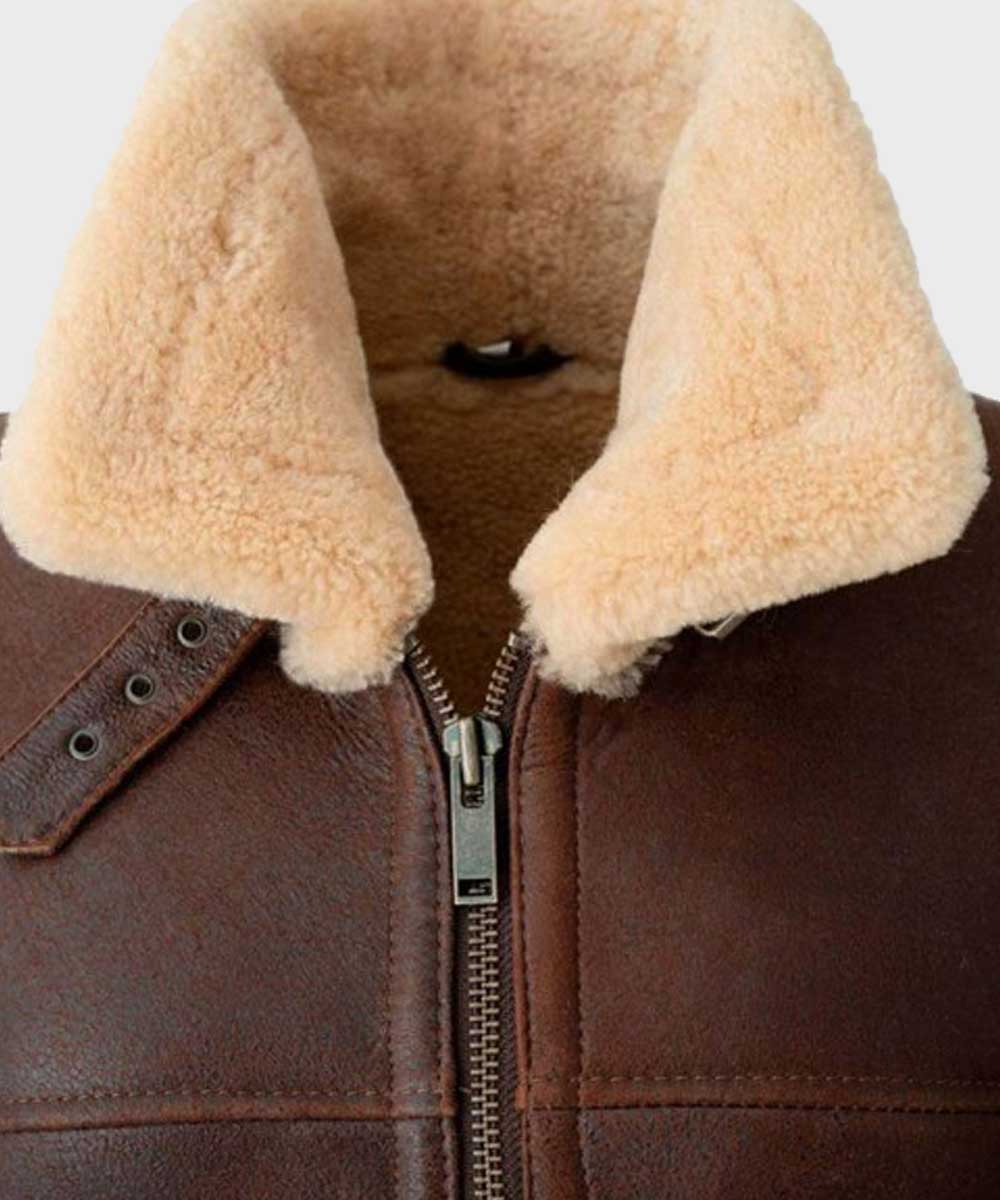 Mens Brown Aviator Shearling Bomber Jacket