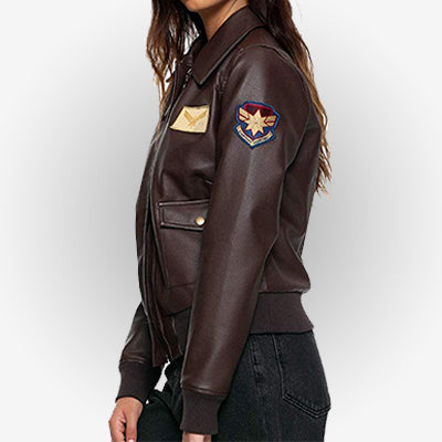 Captain Marvel Brie Larson Flight Bomber Women Brown Jacket