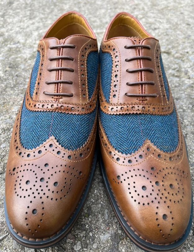 Mens Blue Tweed 2 Tone Color Leather Shoes