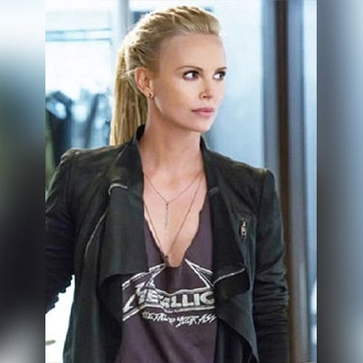 The Fate of the Furious 8 Charlize Theron Black Leather Jacket For Women