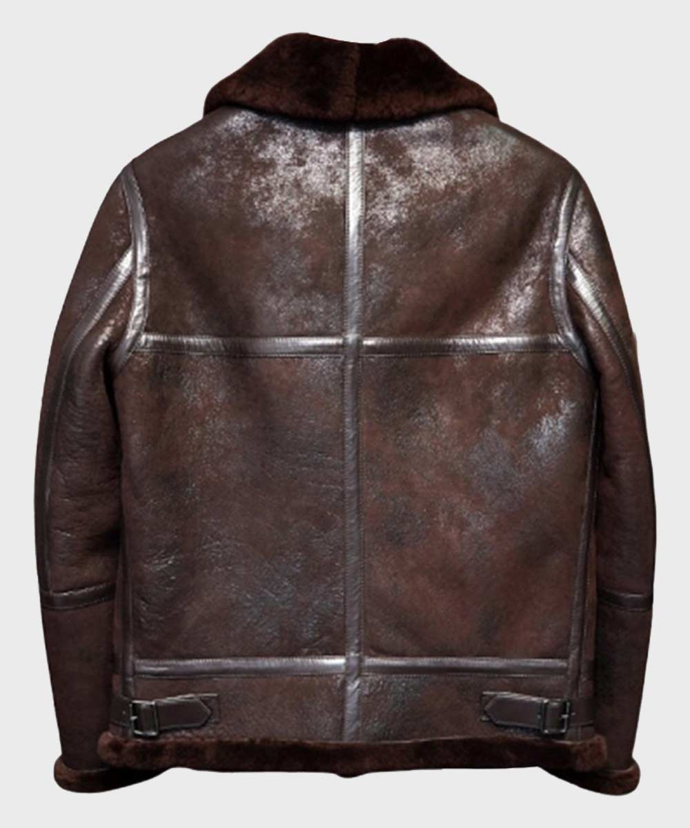 Men’s B3 Brown Distressed Shearling Bomber Jacket