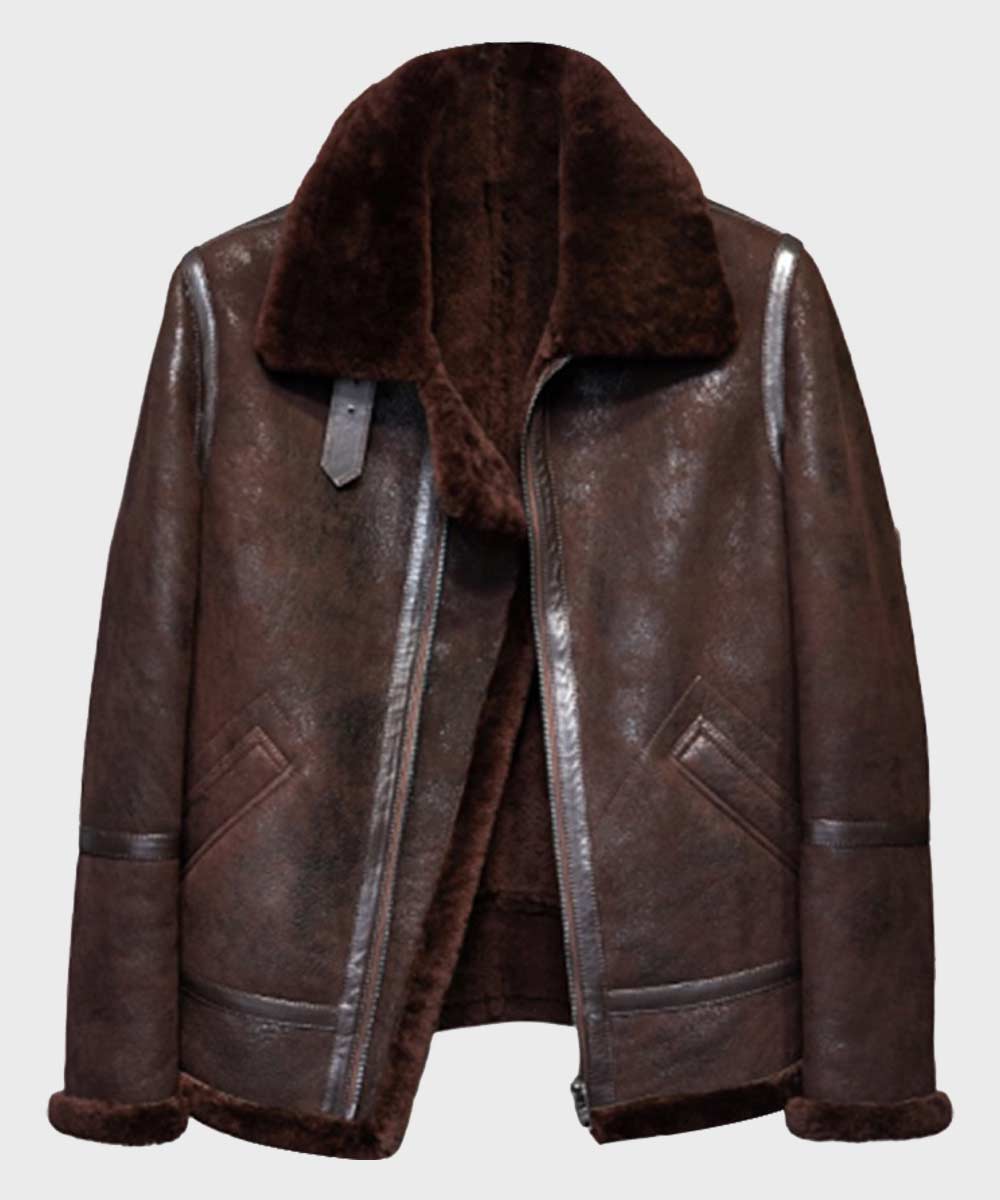 Men’s B3 Brown Distressed Shearling Bomber Jacket