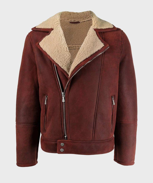 Men’s Shearling Burgundy Bomber Leather Jacket