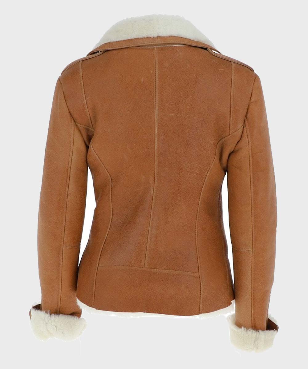 Women’s Shearling Tan Bomber Leather Jacket