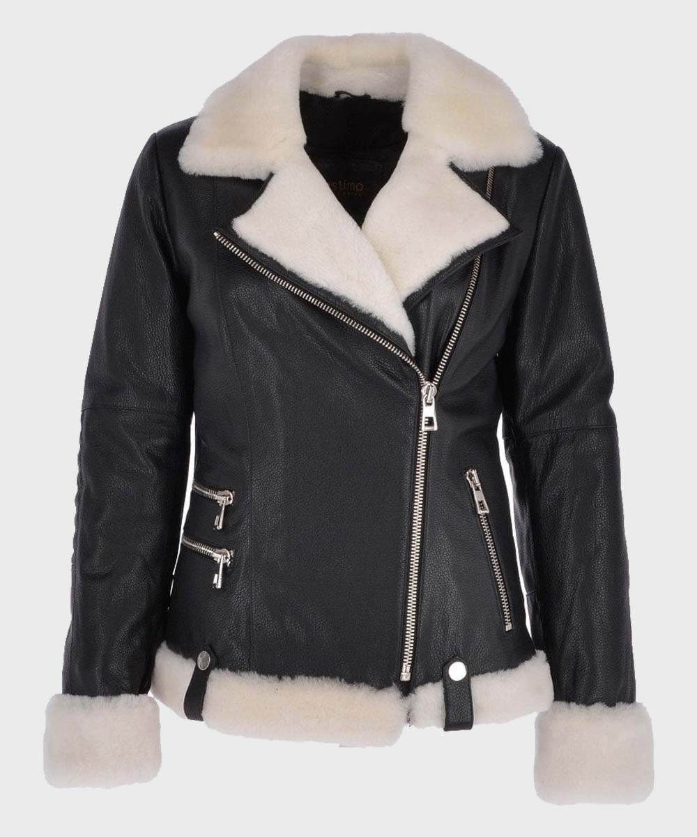 Women’s Black Shearling Bomber Leather Jacket