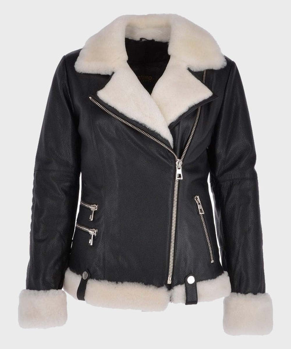 Women’s Black Shearling Bomber Leather Jacket