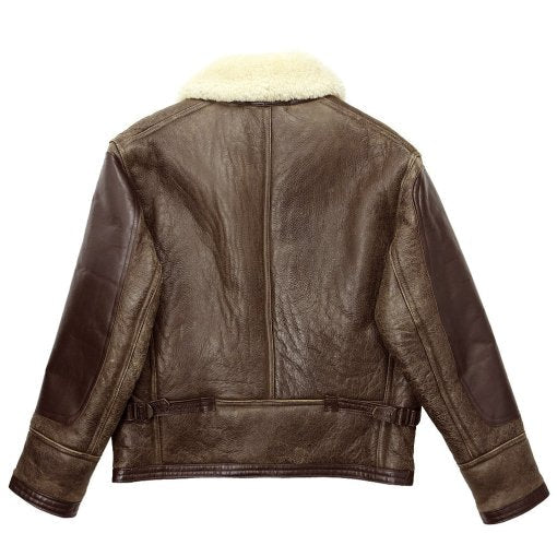 Mens brown Shearling Leather Bomber Jacket