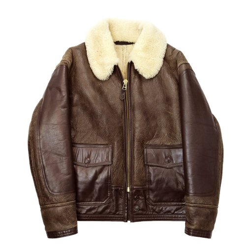 Mens brown Shearling Leather Bomber Jacket