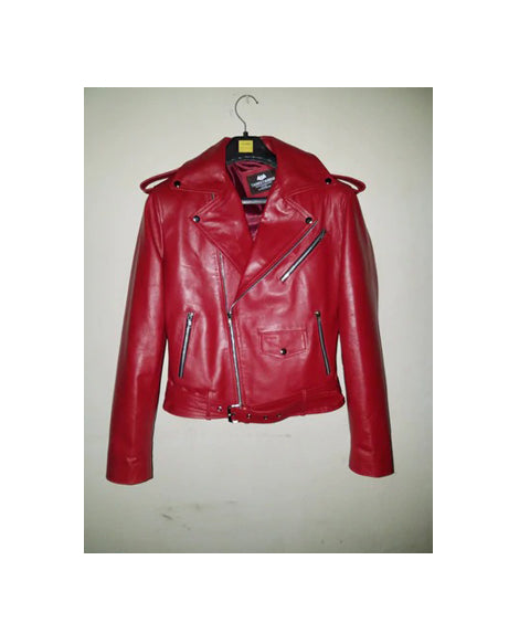 Red Biker Leather Jacket Women