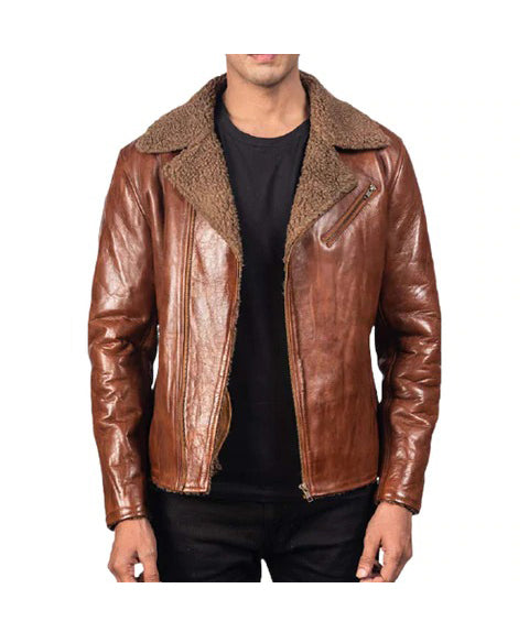 Mens Classic Brown Shearling Jacket