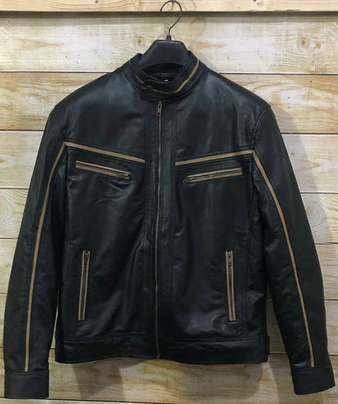 Men's Black sheepskin Tan Lining Jacket