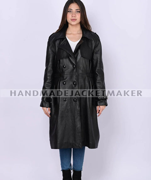 Leather Trench Coat For Women Black