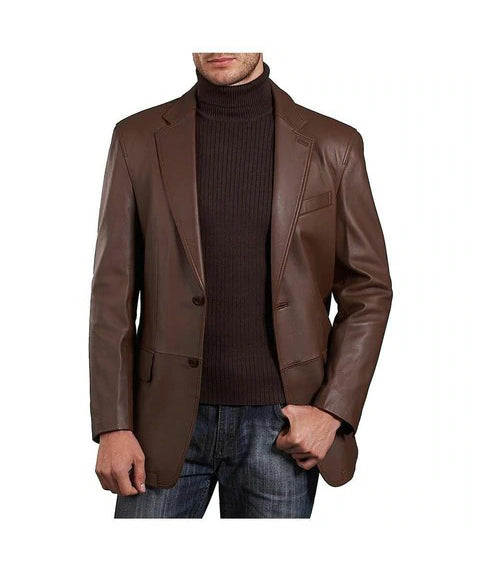 Brown Genuine Leather Blazer Coat for men