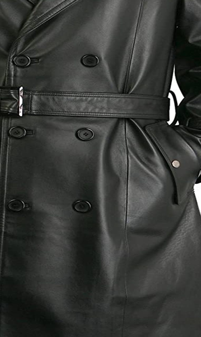 Black Leather Trench Vintage Coat For Men
