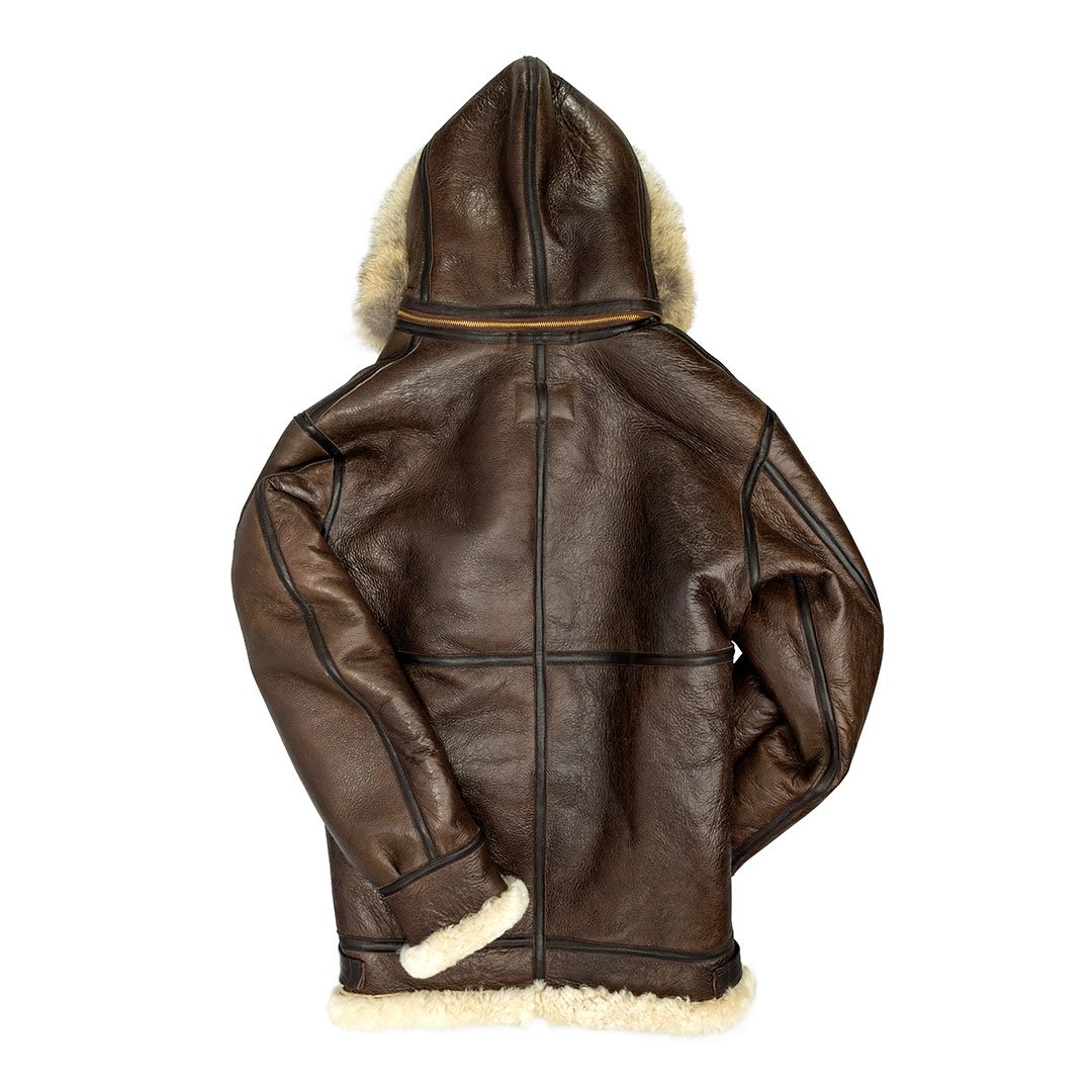 Mens dakota Brown shearling Hooded Jacket