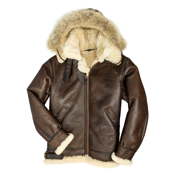 Mens dakota Brown shearling Hooded Jacket