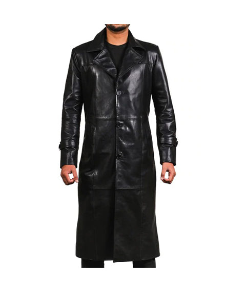 Black Leather Trench Coat Leather Vintage Coat Men