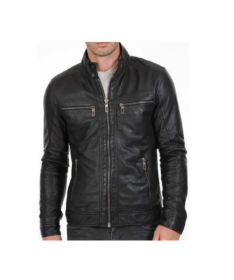 Mens Genuine Black Sheepskin Leather Jacket