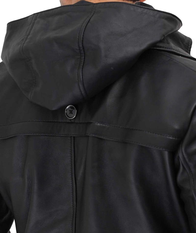 Black Leather Trench Coat Men Hooded Coat