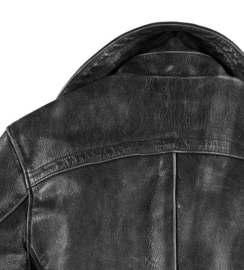 Double Breasted Black Leather Coat