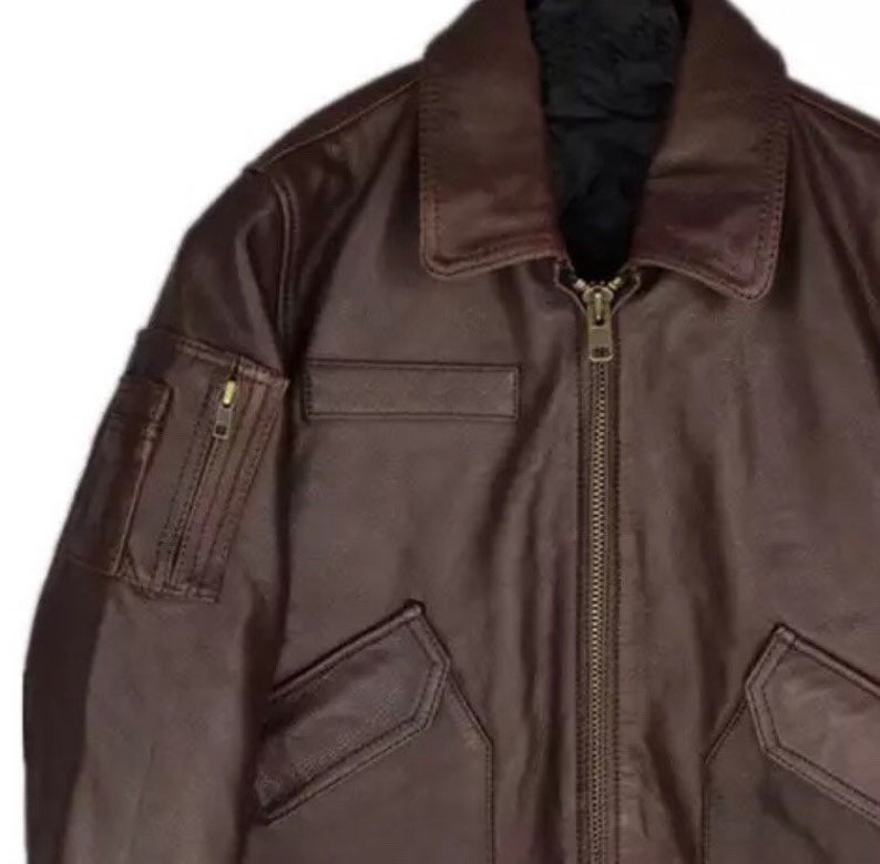 Mens Military Vintage Style A2 Pilot Leather Jacket