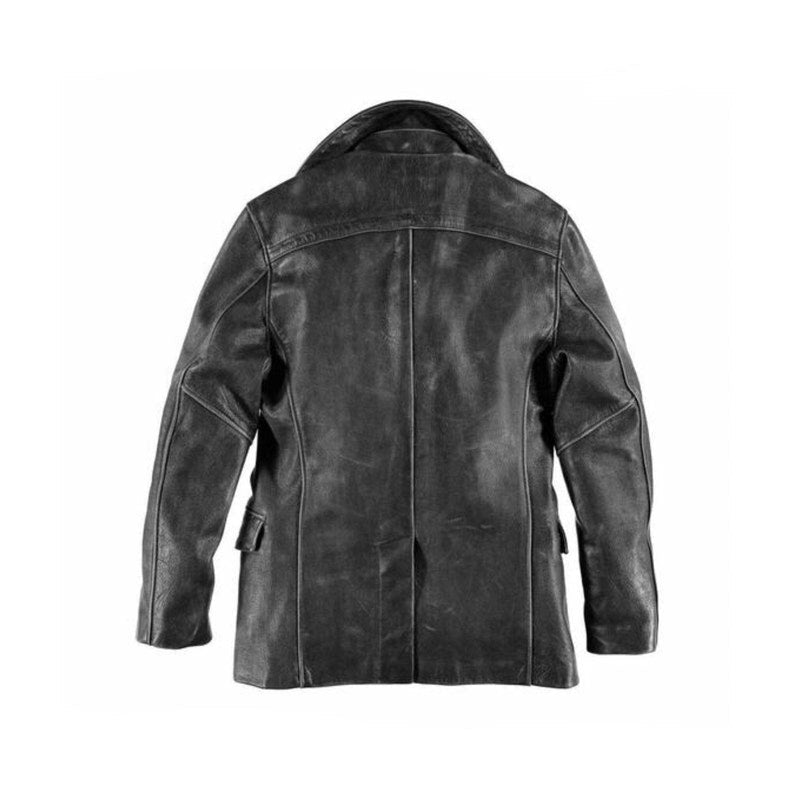 Double Breasted Black Leather Coat