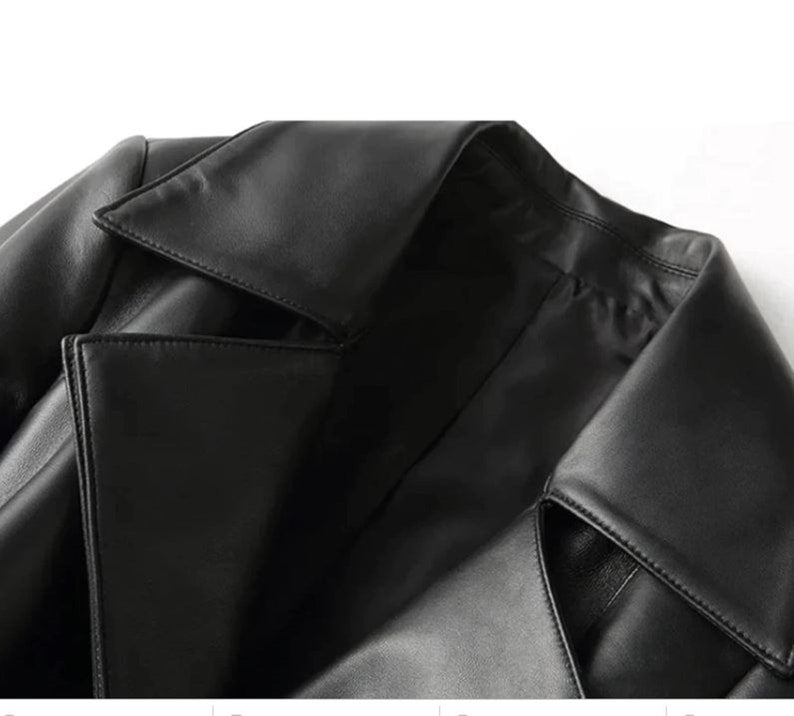 Women Black Leather Trench Coat