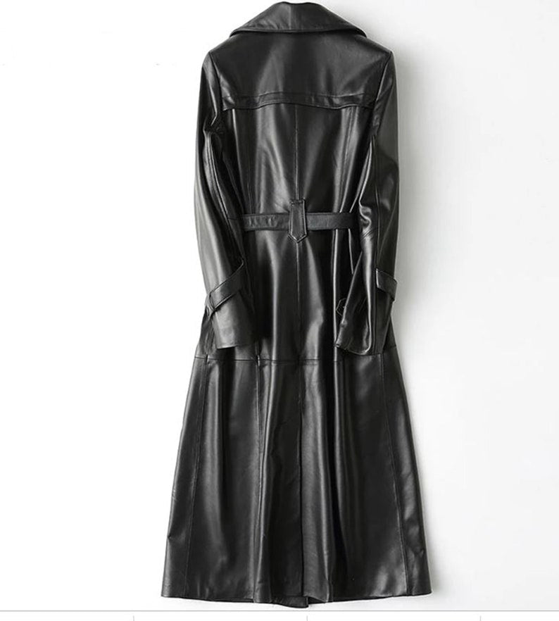 Women Black Leather Trench Coat