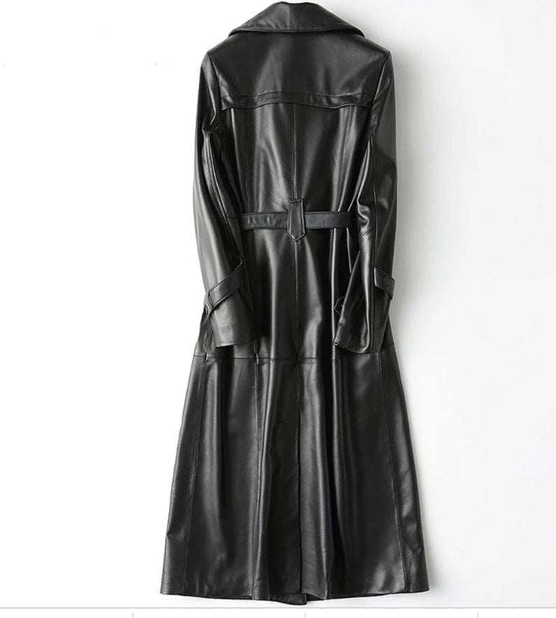 Women Black Leather Trench Coat