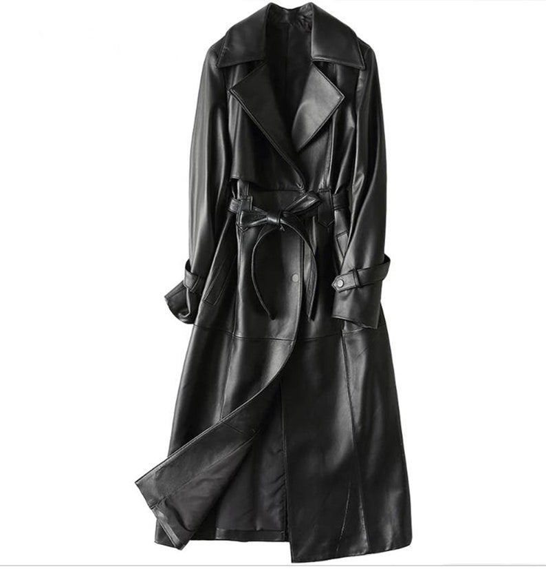 Women Black Leather Trench Coat