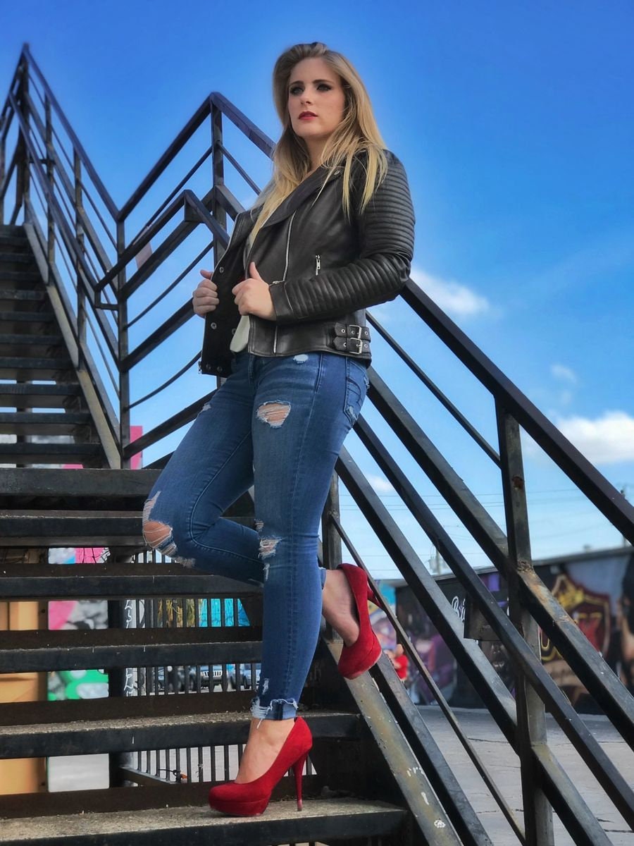 Women Black Leather Jacket Biker Jacket