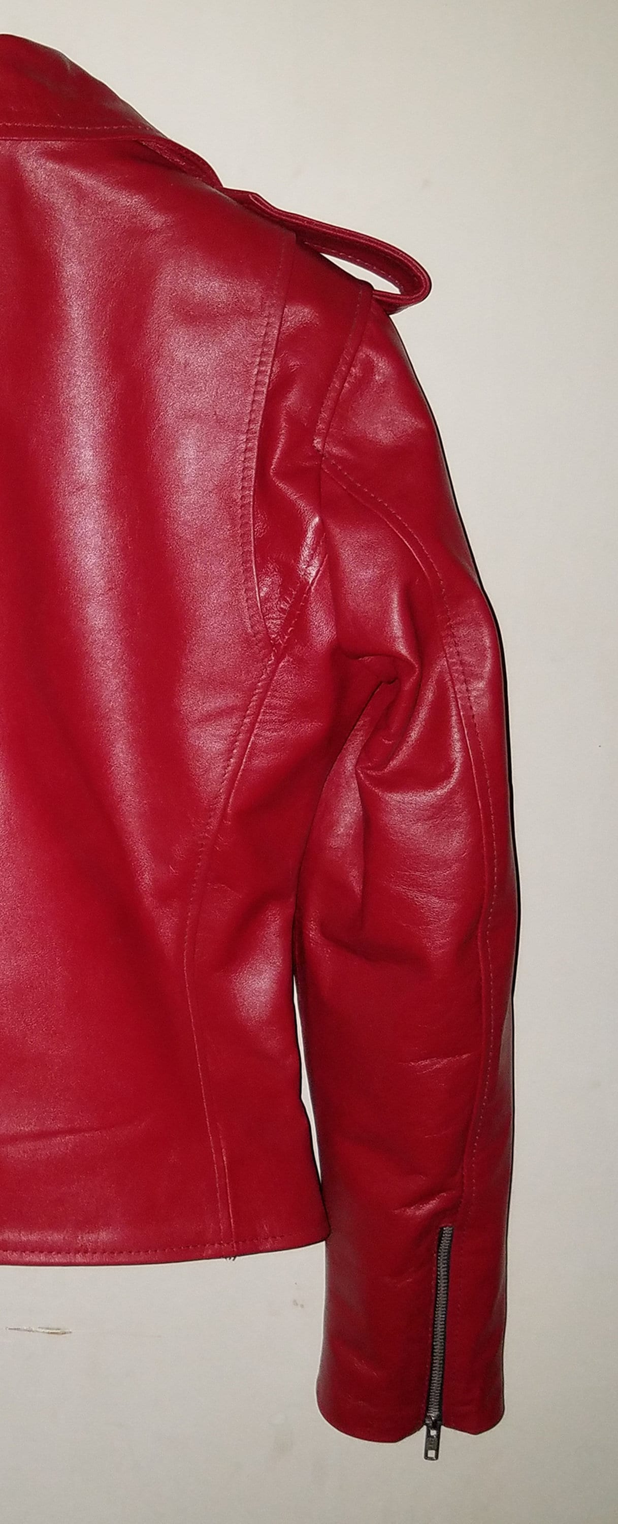Red Biker Leather Jacket Women
