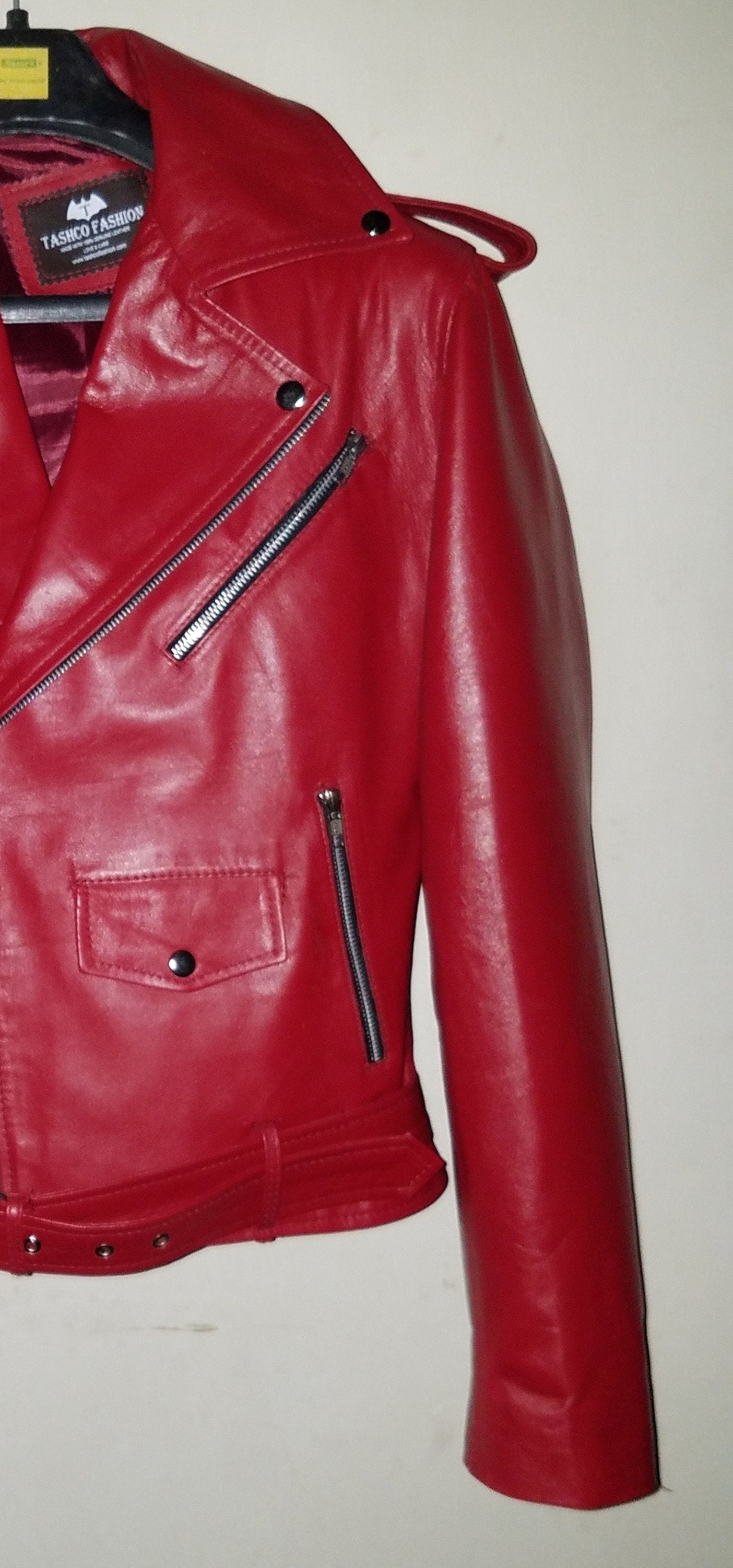 Red Biker Leather Jacket Women