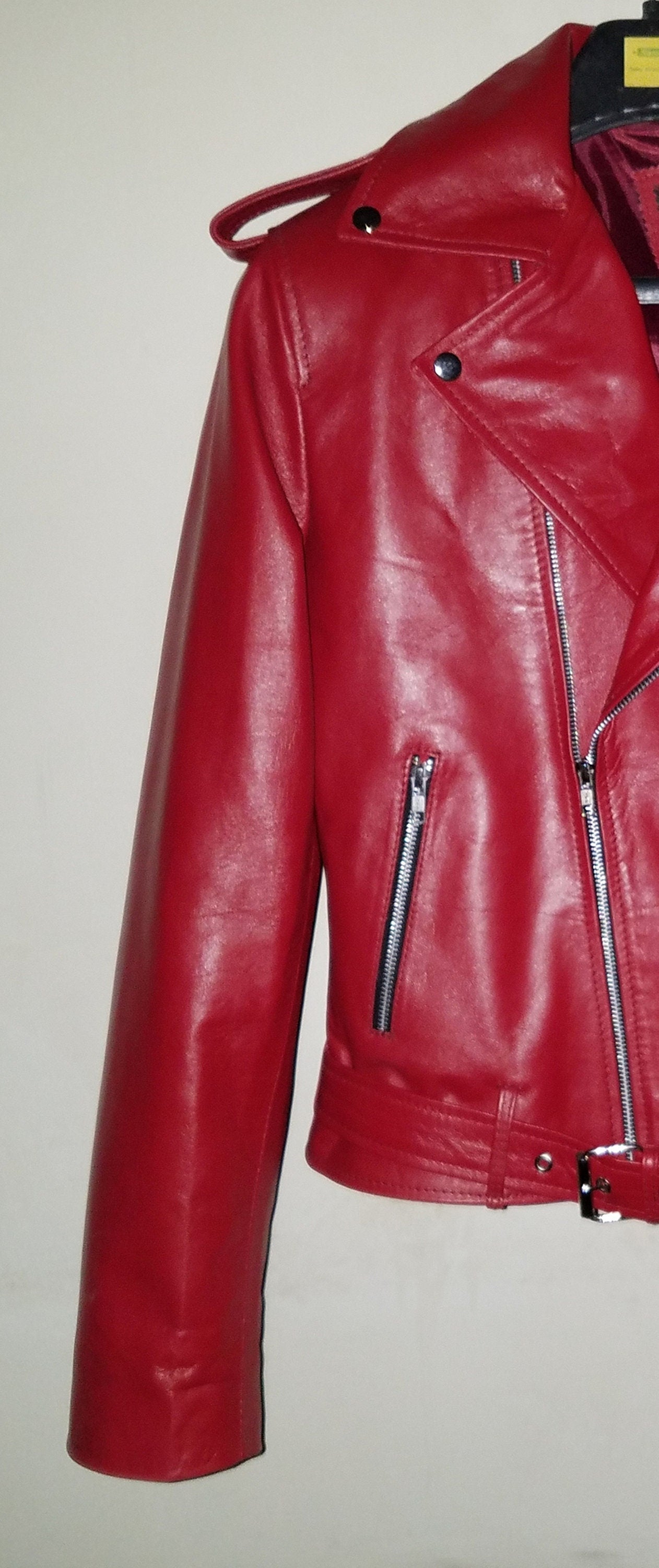 Red Biker Leather Jacket Women