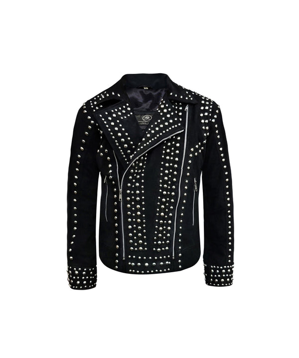 Mens Rivet Studded  Suede Leather Jacket