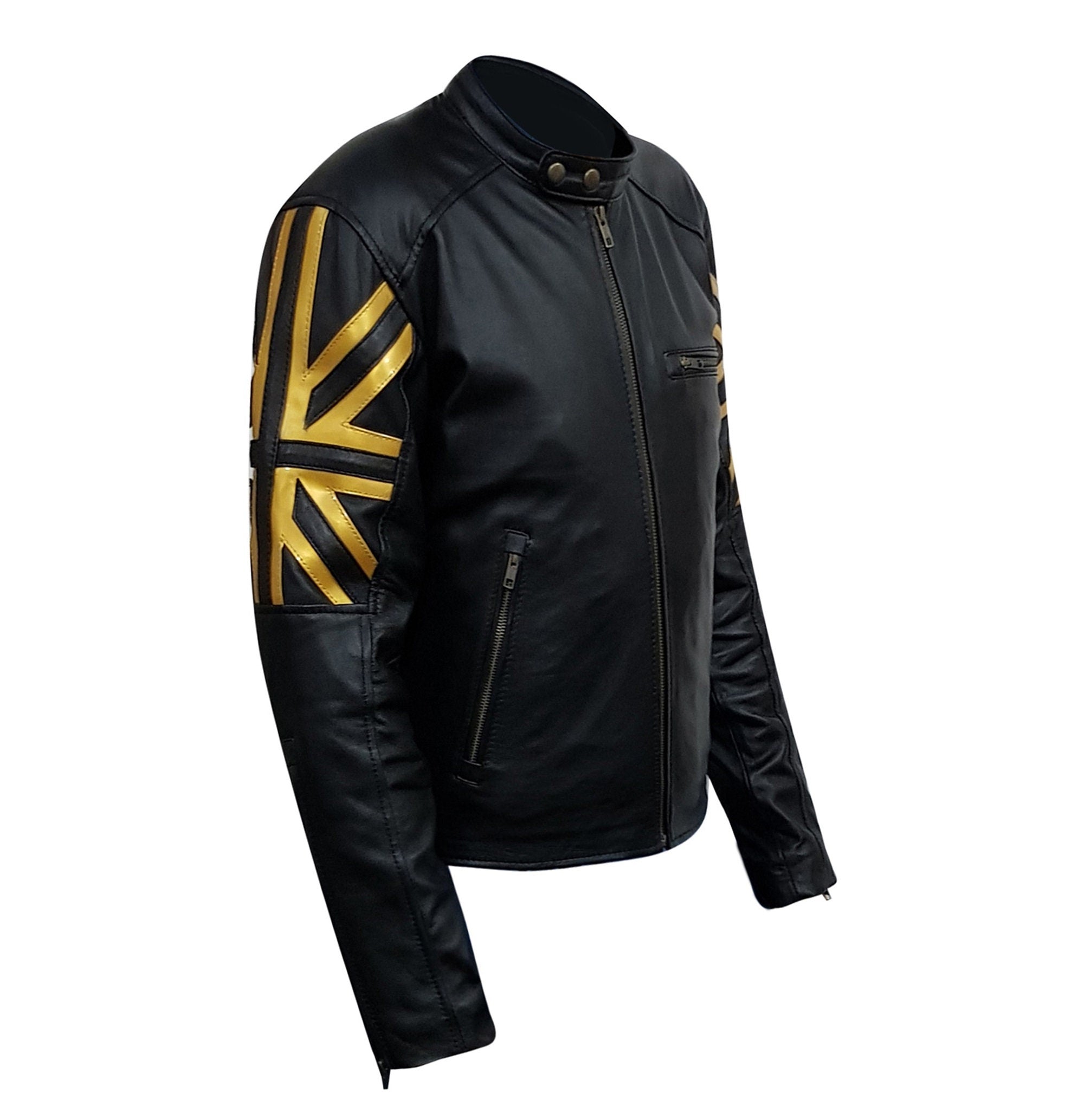 Mens Black UK Flag Leather Jacket