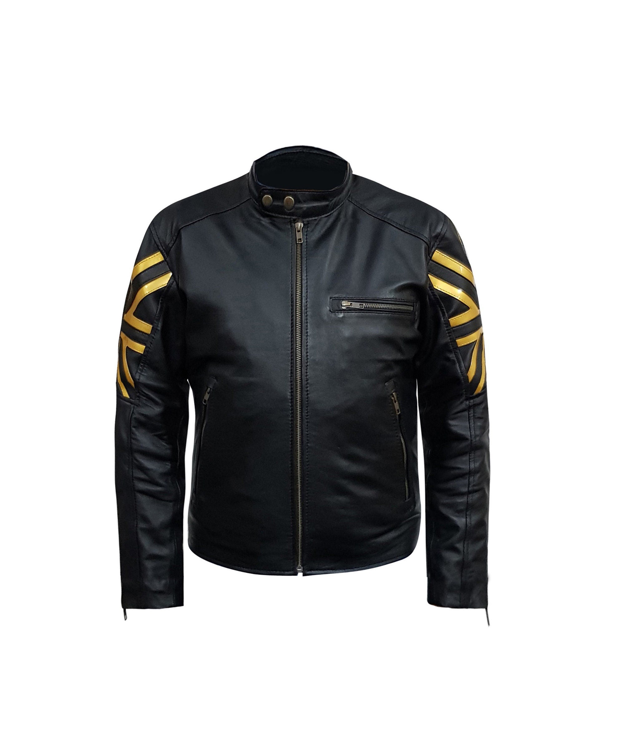 Mens Black UK Flag Leather Jacket