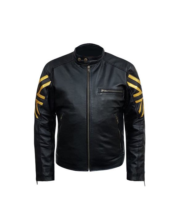 Mens Black UK Flag Leather Jacket