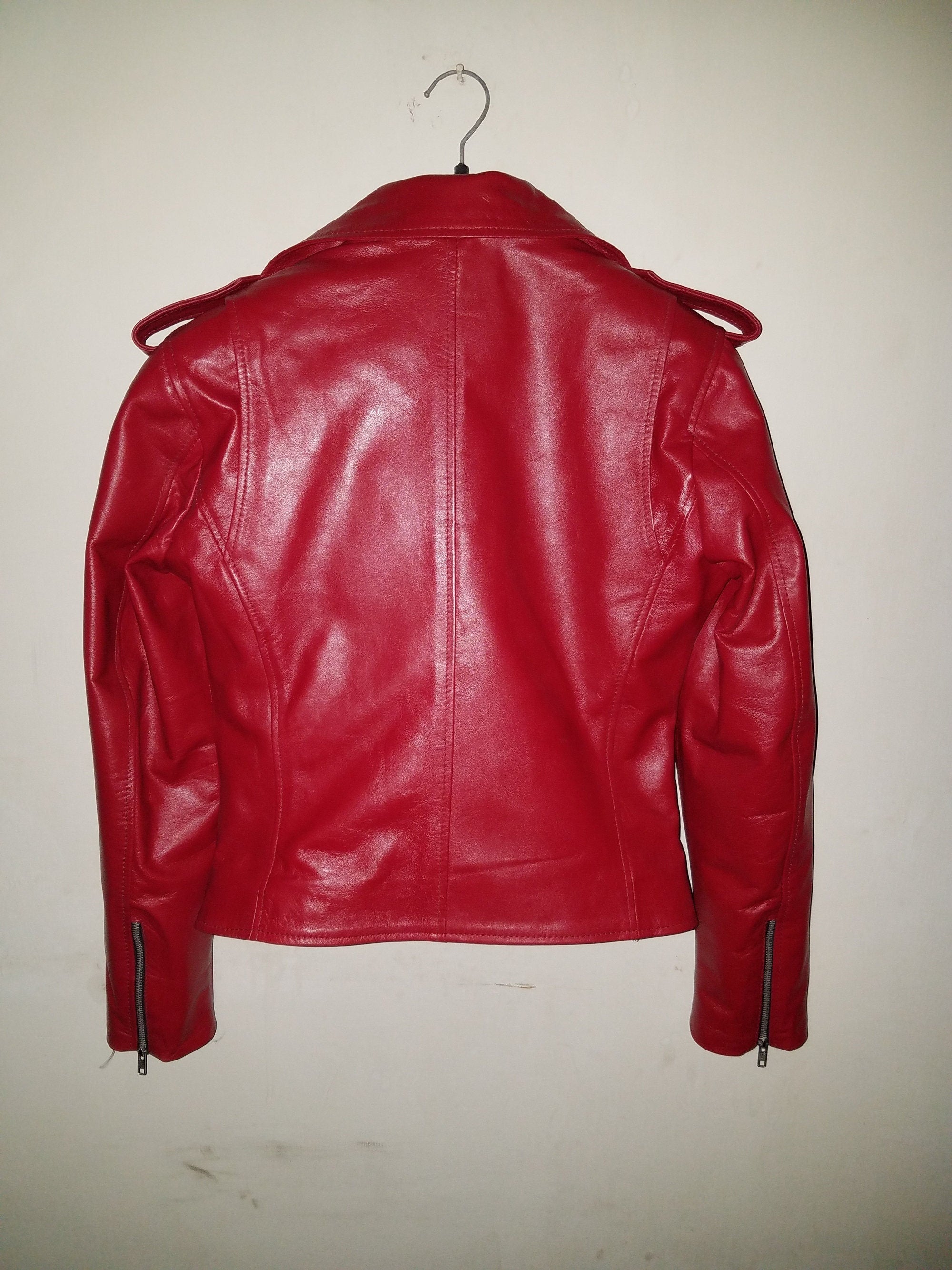 Red Biker Leather Jacket Women
