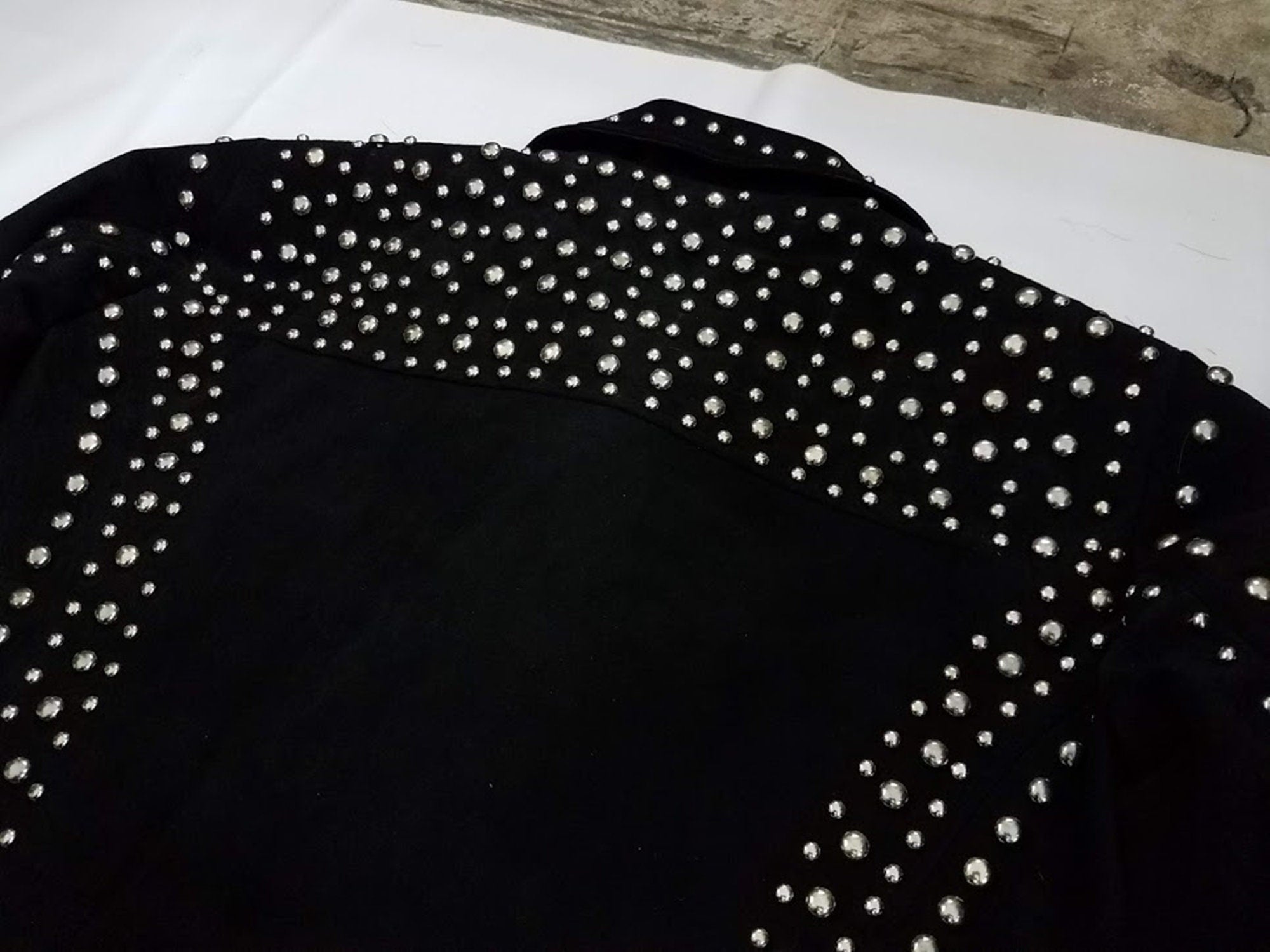 Mens Rivet Studded  Suede Leather Jacket