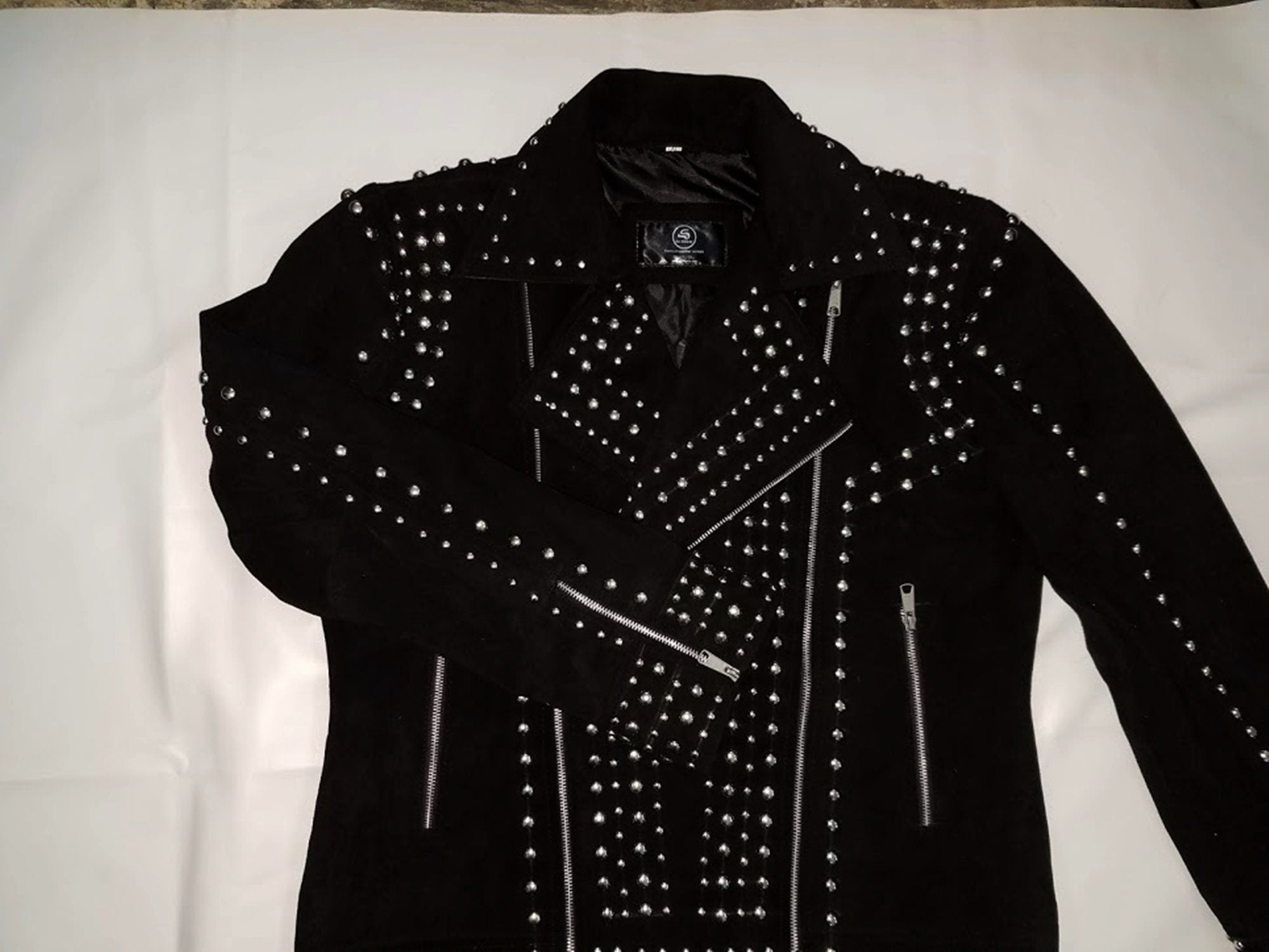 Mens Rivet Studded  Suede Leather Jacket