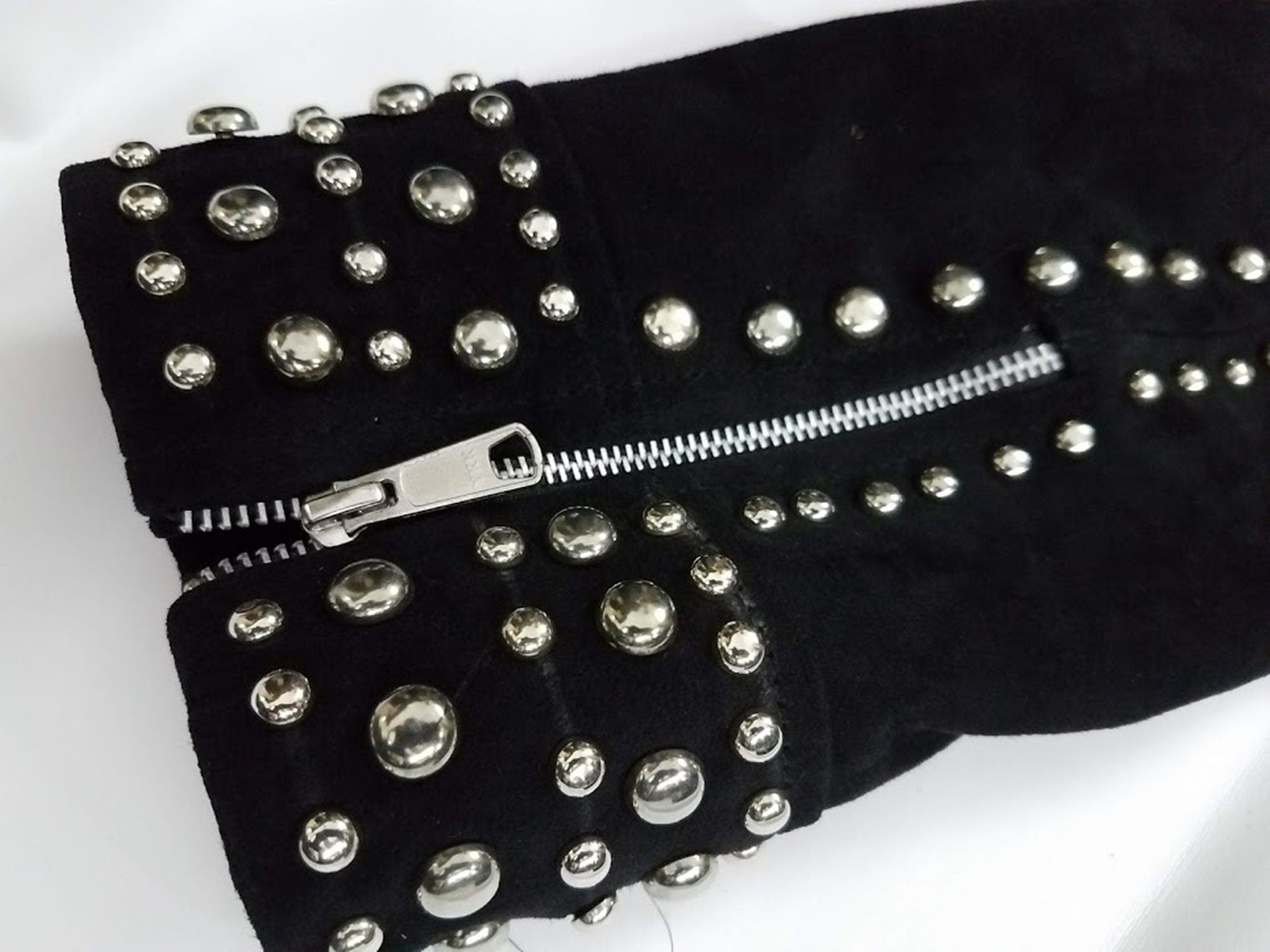 Mens Rivet Studded  Suede Leather Jacket
