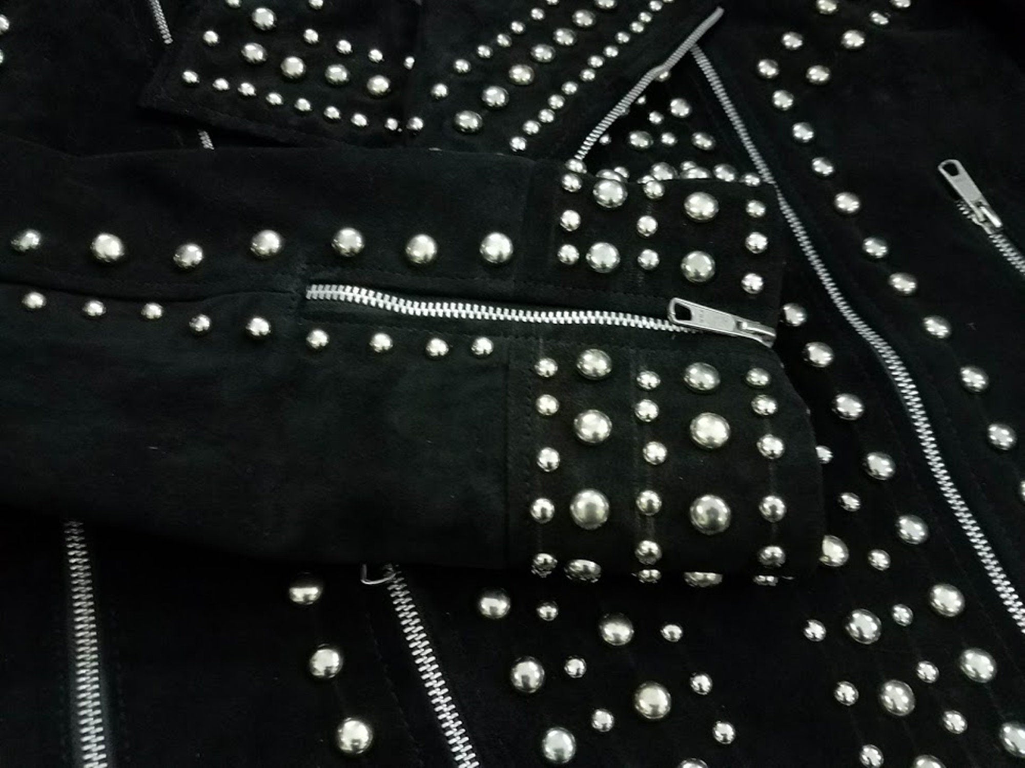 Mens Rivet Studded  Suede Leather Jacket