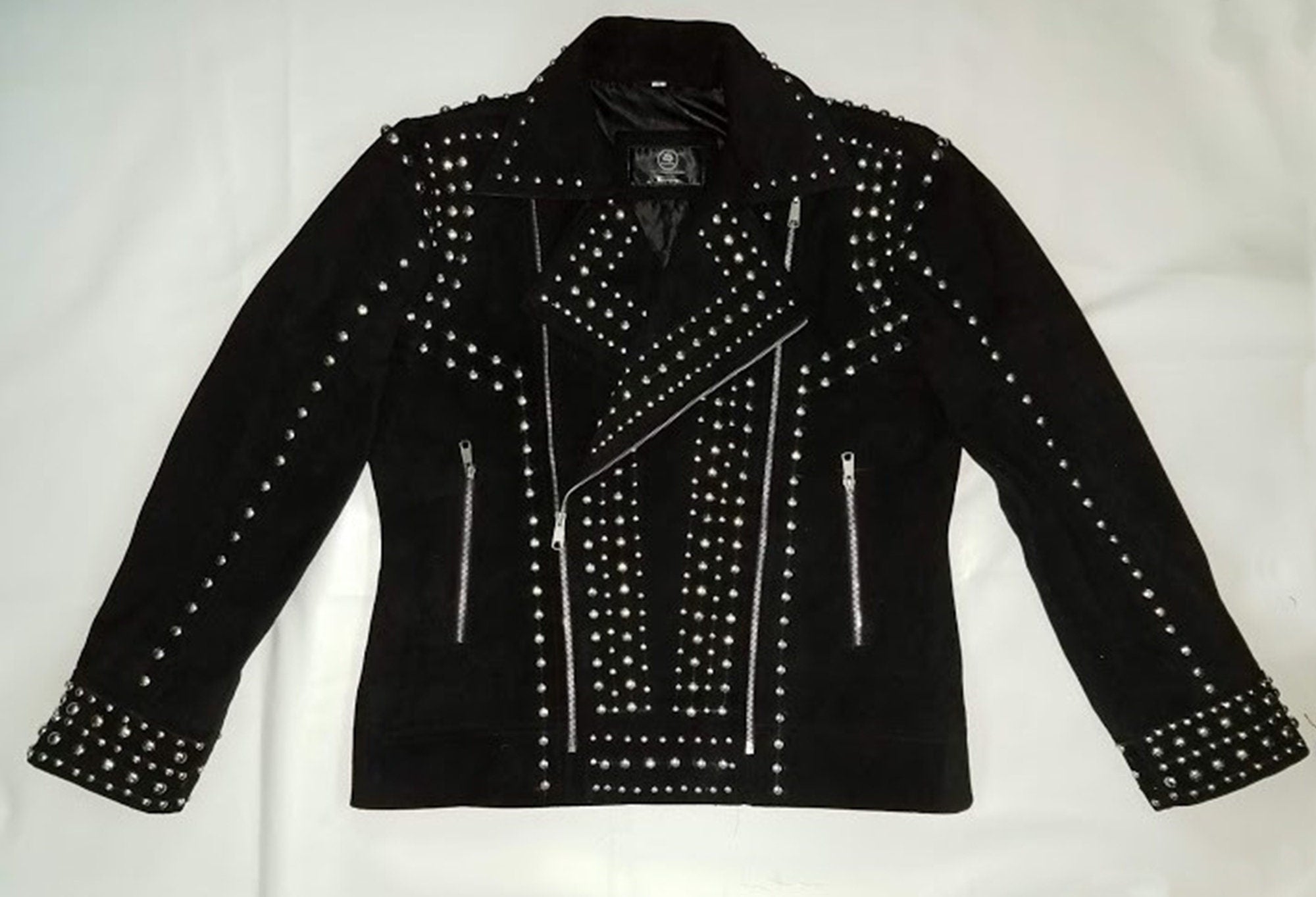 Mens Rivet Studded  Suede Leather Jacket